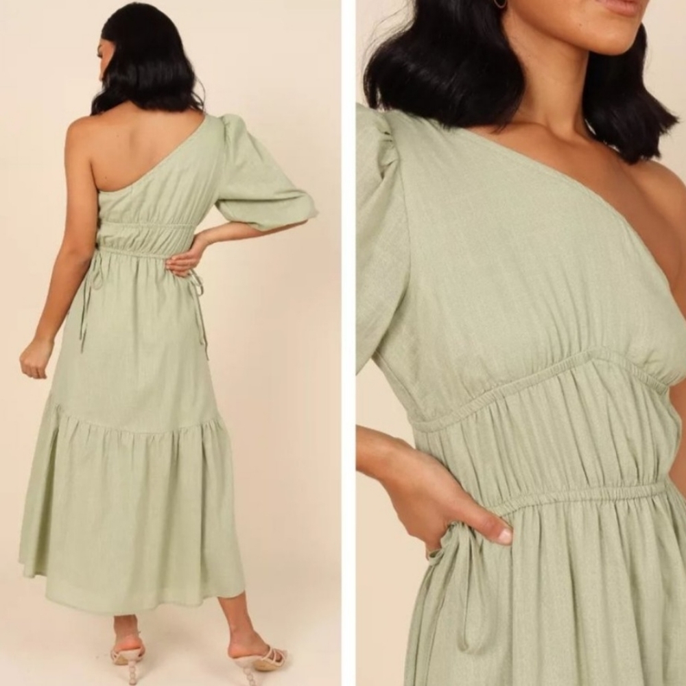 SOLD Petal & Pup | NEW Annabelle One Shoulder Maxi Dress in Sage Size M - Picture 2 of 7